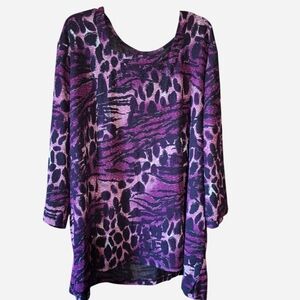 Maggie Barnes 5X Purple Stretchy 3/4 Sleeve Blouse Metallic Wotk Office Casual